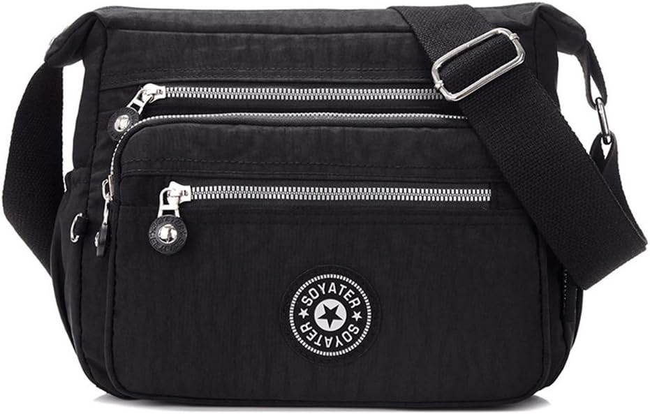 SUNRAY-BUY Multi Pocket Design Women’s Waterproof Handbag Nylon Cross Body Shoulder Bag Tote Purse 20H*25W*10D (Black)