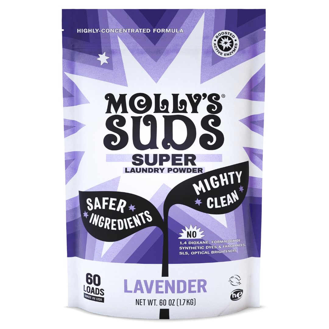 Molly's SudsSuper Powder Detergent | Extra Strength Laundry Soap, Stain Fighting | Sensitive Skin | Simple, Effective Ingredients | 60 Loads - Lavender