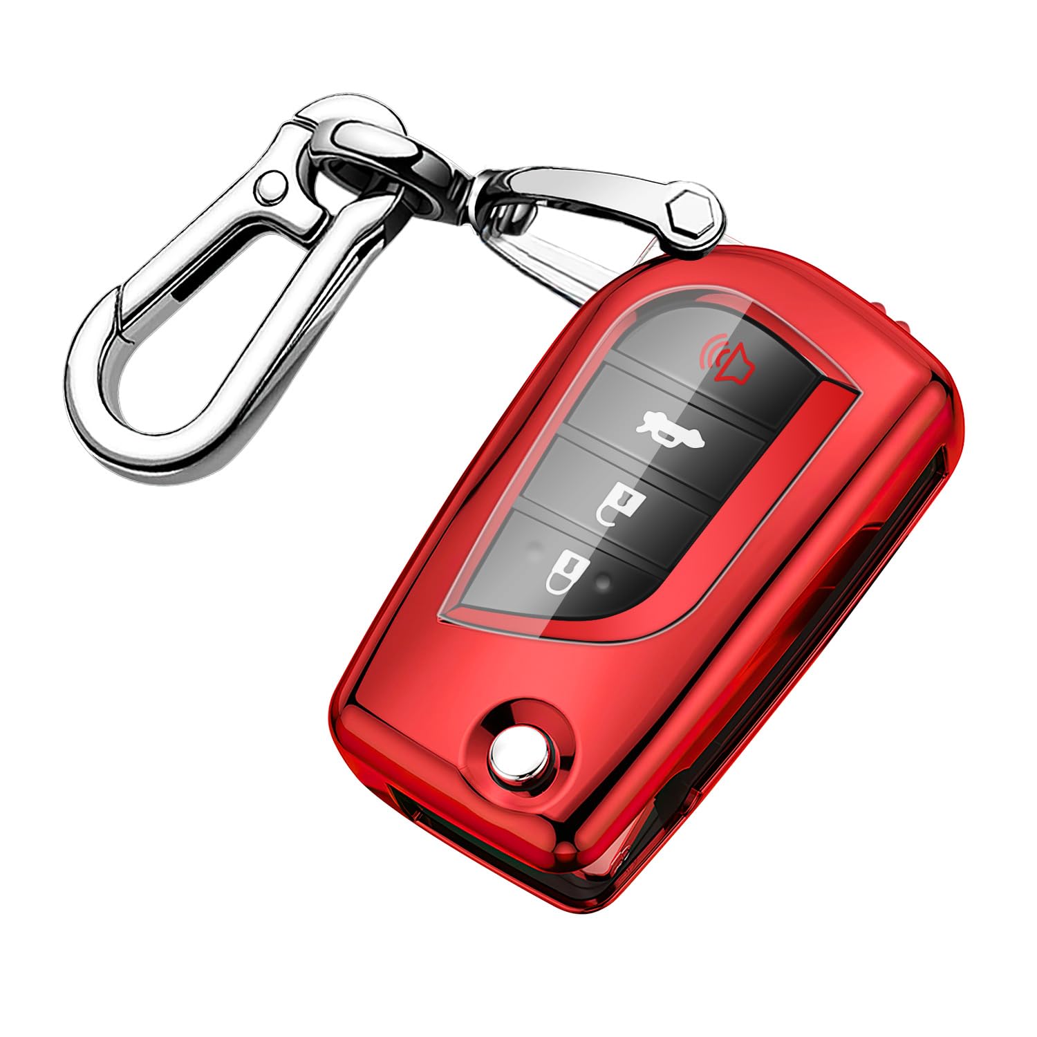 QBUC for Toyota Key Fob Cover Compatible with Toyota Fortuner Tundra Camry RAV4 Highlander Corolla Smart Key Red