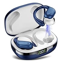 Cuffie Bluetooth, Sport Auricolari Bluetooth 5.3 con Gancio per Orecchio, 60H con Indicatore LED per Cassa di Ricarica, Chiamata ENC HD, Vestibilità Comoda, Basso Profondo, IPX7 Bianco Blu
