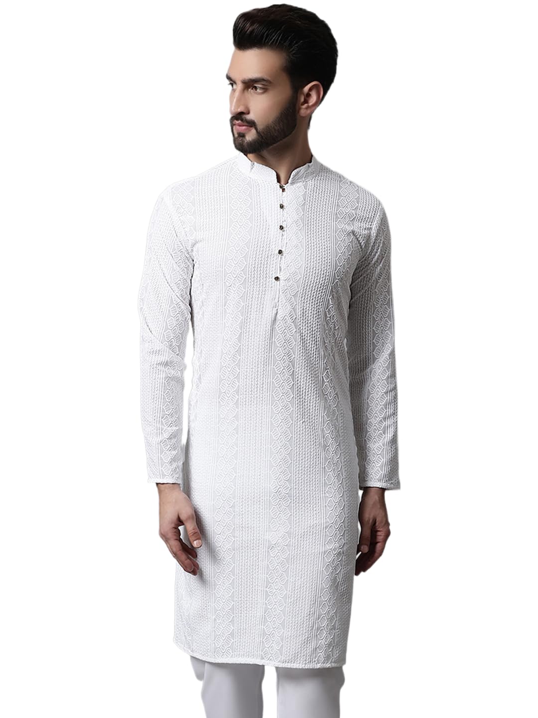 Jompers Men's Embroiderd Kurtas (White, S)