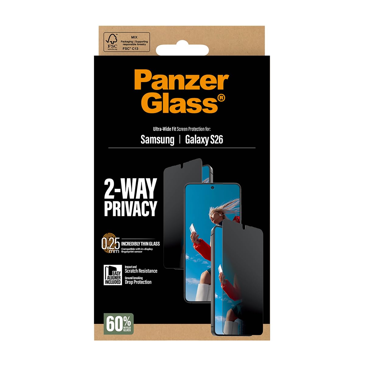 PanzerGlass EasyAligner - Pellicola protettiva per schermo privacy a 2 vie per Samsung Galaxy S26 Ultra Wide Fit