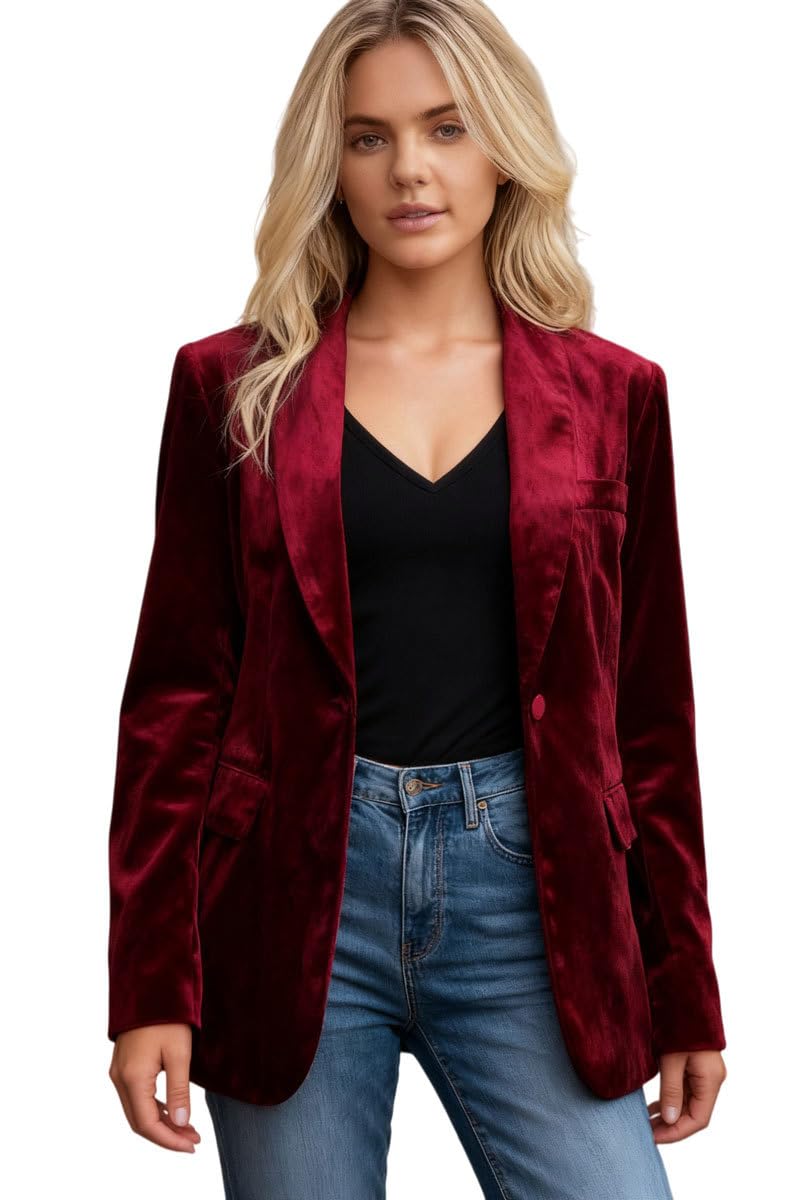 Velvet Blazers Jackets for Women Shawl Lapel Business Suit Jacket Cardigan Blazer Work Office