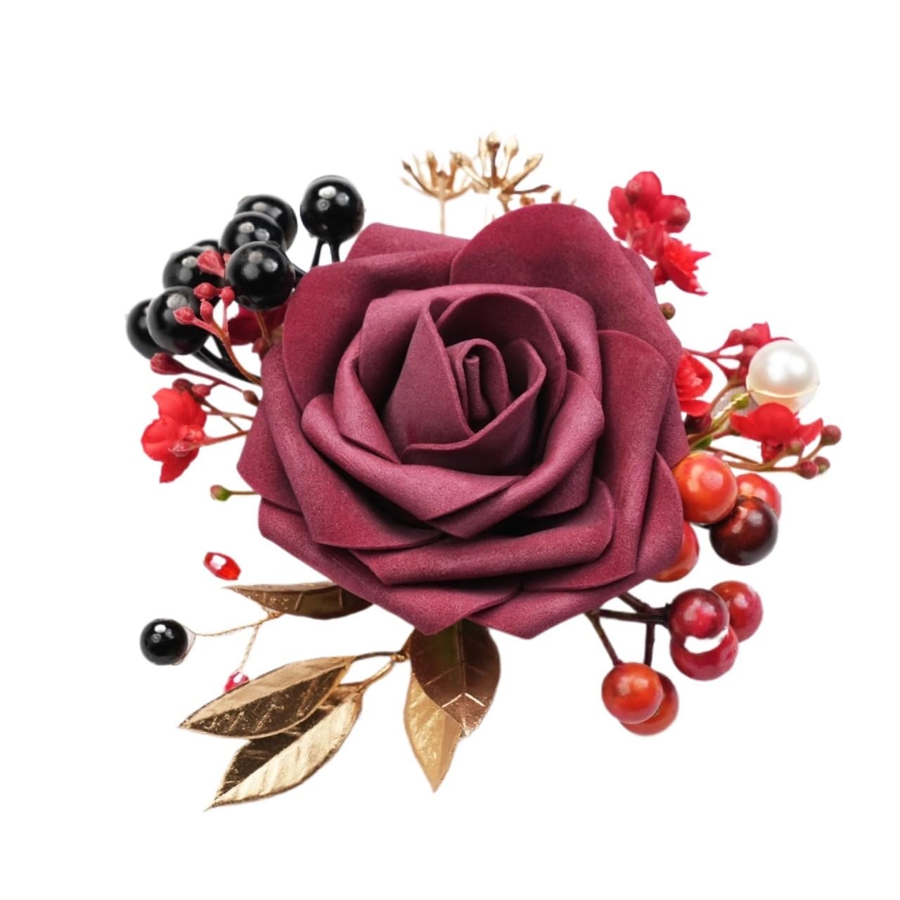 Corsages for Weddings Uflower Black Red Pocket Boutonniere Groom Groomsmen Guest for Wedding, Prom, Homecoming, Anniversary(1Pc)