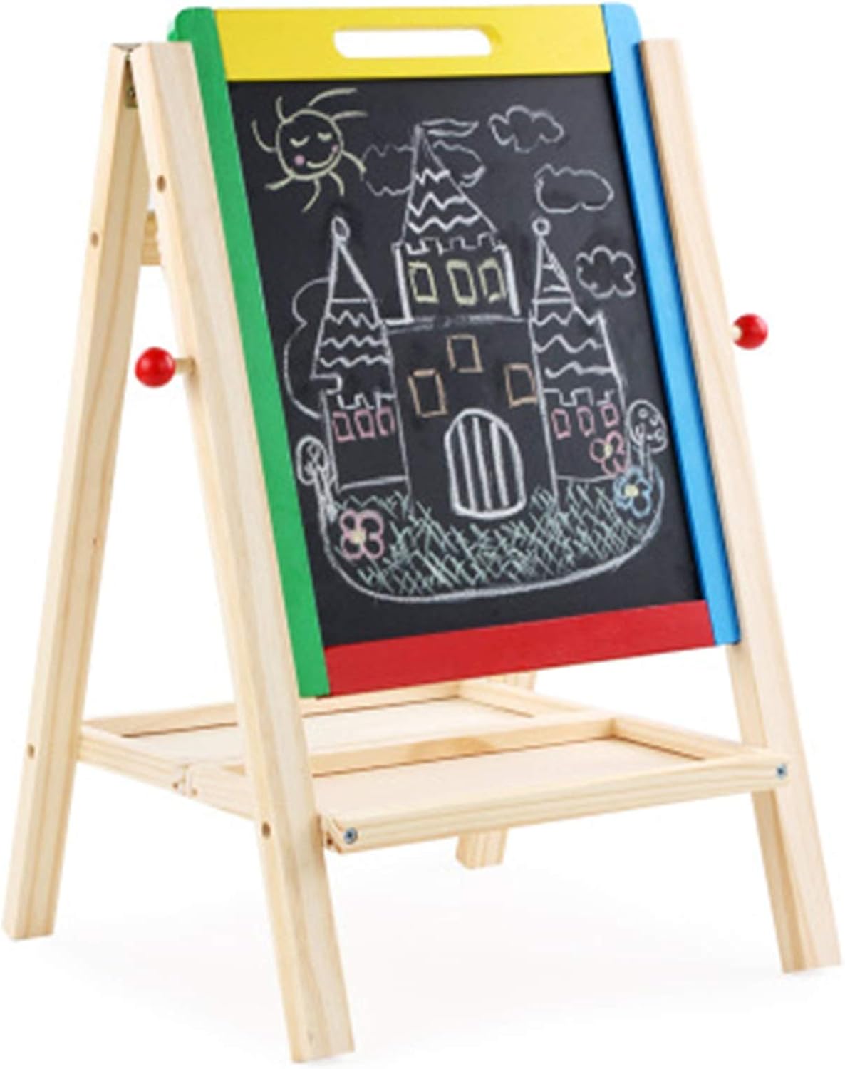 イーゼル ホワイトボード 黒板 子供のための二重側面の木製アートイーゼルホワイトボード黒板小さな幼児のおもちゃ 落書き 勉強 チャコ付き 子供たちが学ぶのを助ける 色 Natural 50 76x32x33cm Size 低価格化