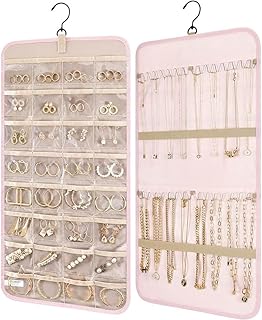 ジュエリーオーガナイザー 吊り下げジュエリースタンドホルダー REENEW 両面大容量アクセサリー ウォール 壁掛けオーガナイザー リング、ネックレス、ブレスレット、イヤリング用 (ピンク)