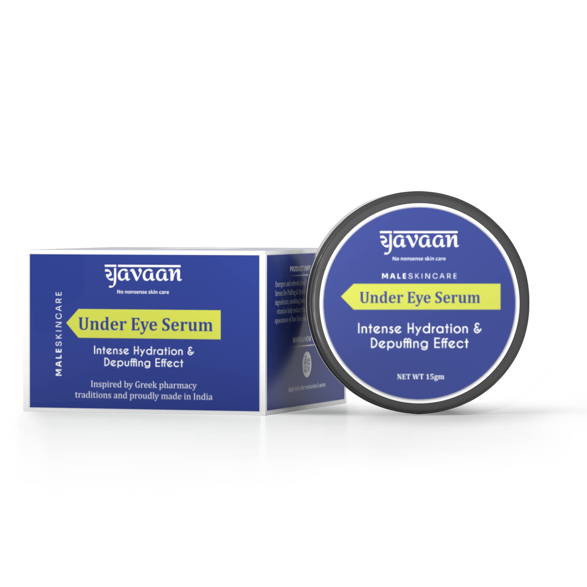 Yavaan Under Eye Cream for Men | Powered with Caffeine, Vitamin C and Aloe Vera | Dark Circle Remover Cream | Brightening & Cooling effects | Under Eye Mask 15gm