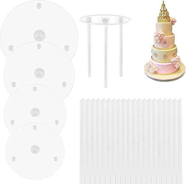 Cake DowelsCake Support Rods Set 4PCS Cake Boards with 12PCS Cake Stand Sticks - for Tiered Cake Construction and Stacking Supporting