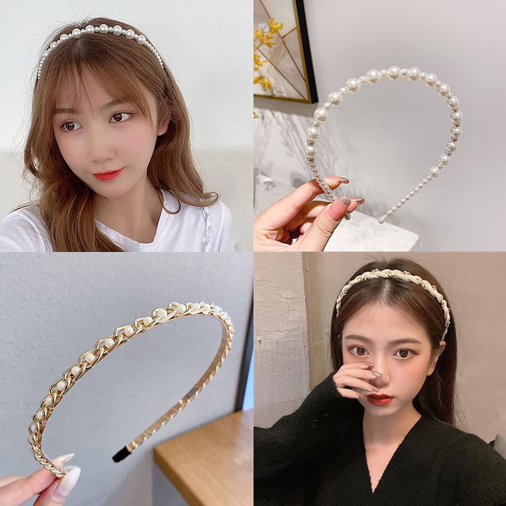 Cerchietti per capelli con perle, eleganti e bianche, con perle finte, accessori per capelli alla moda, per donne e ragazze