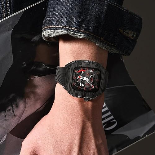 Miniatura 3 de Ultra 49mm Fluorine Rubber Watch Strap+Carbonfiber Watch Case Carbon Fiber Modification KitFor Apple Watch Replacement Cover StrapFor Iwatch 8 7 6 5