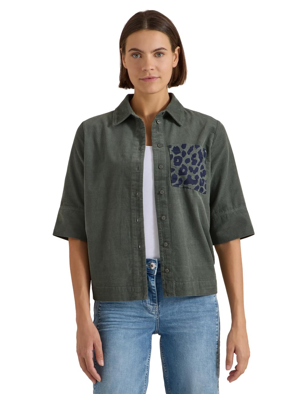 Cecil Solid Corduroy Detail Blouse