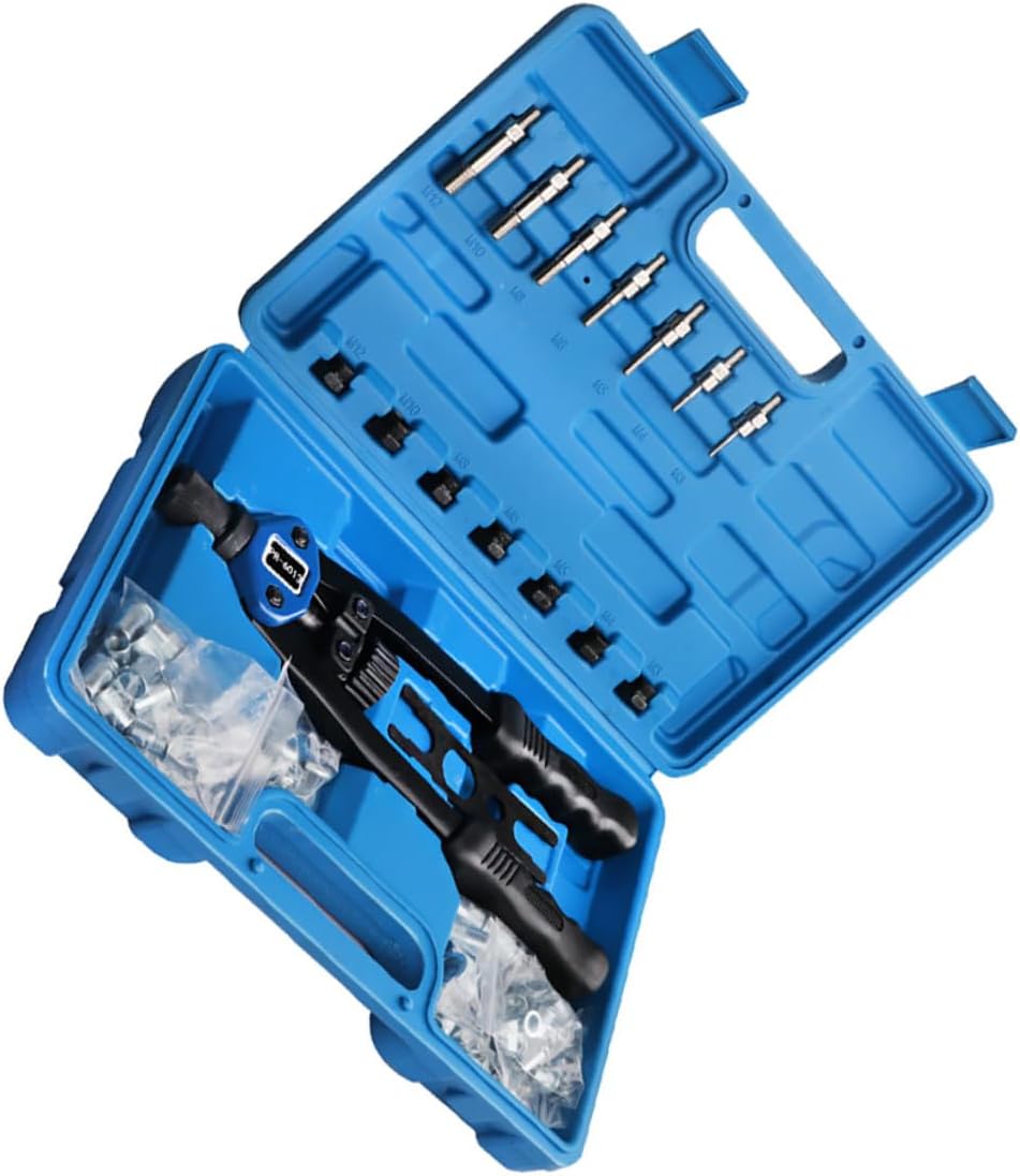 140pcs Manual Riveter Nut Setter Kit M3 to 12mm Threaded Rivet Tool with Plastic Carrying Case for Automotive and DIY Hand Installation