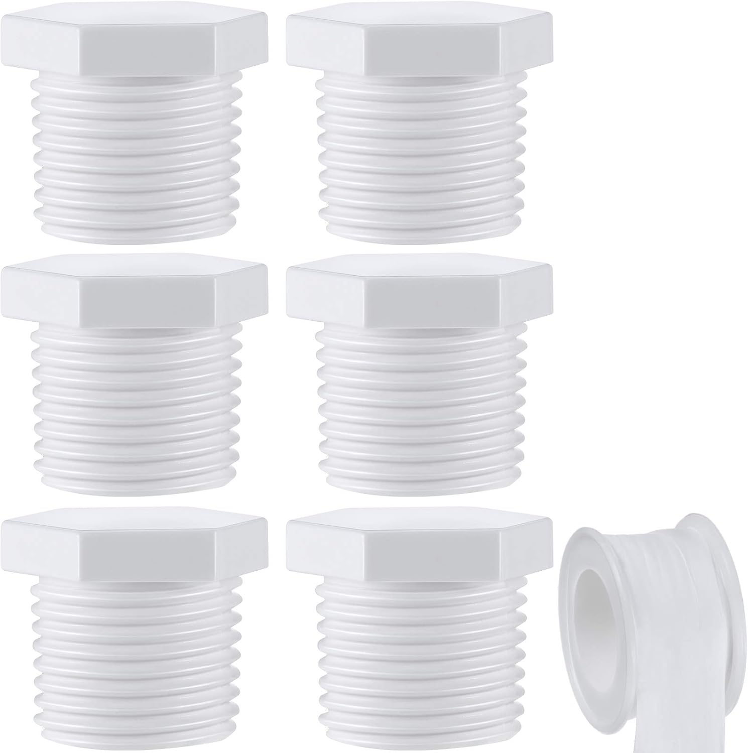 6 Pieces RV Hot Water Heater Drain Plug with Tape, 1 2 Inch NPT Drain Plug White Plastic Drain Plug, Compatible with RV Camper and Atwood Water Heater 11630 91857