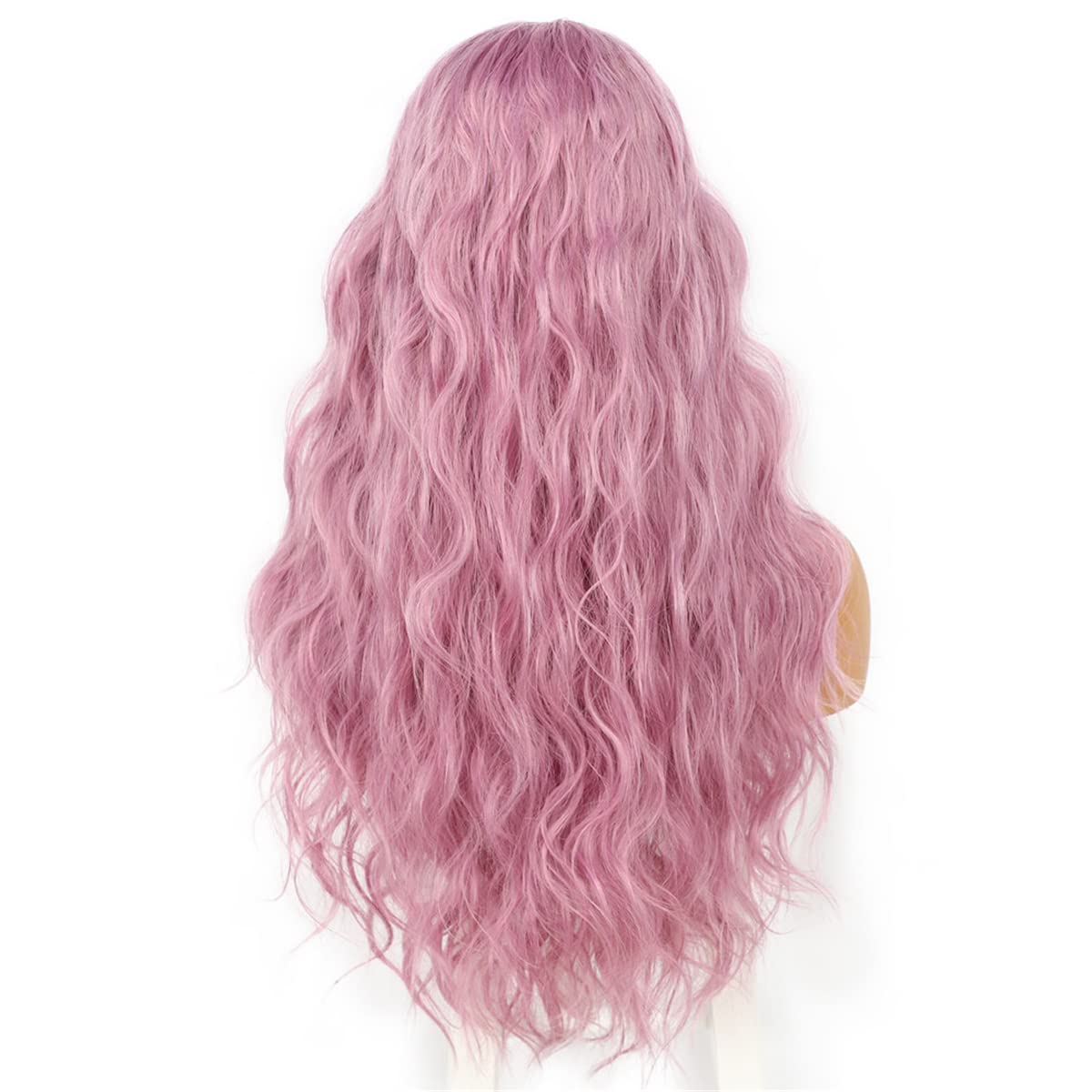 INPETS Synthetische Lace Front Perücken,Rosa Farbe Natürliche Wasserwelle Lace Front Perücke Für Frauen Hitzebeständige Faser Cosplay Make Up Hochzeit Party Perücken,18 inch