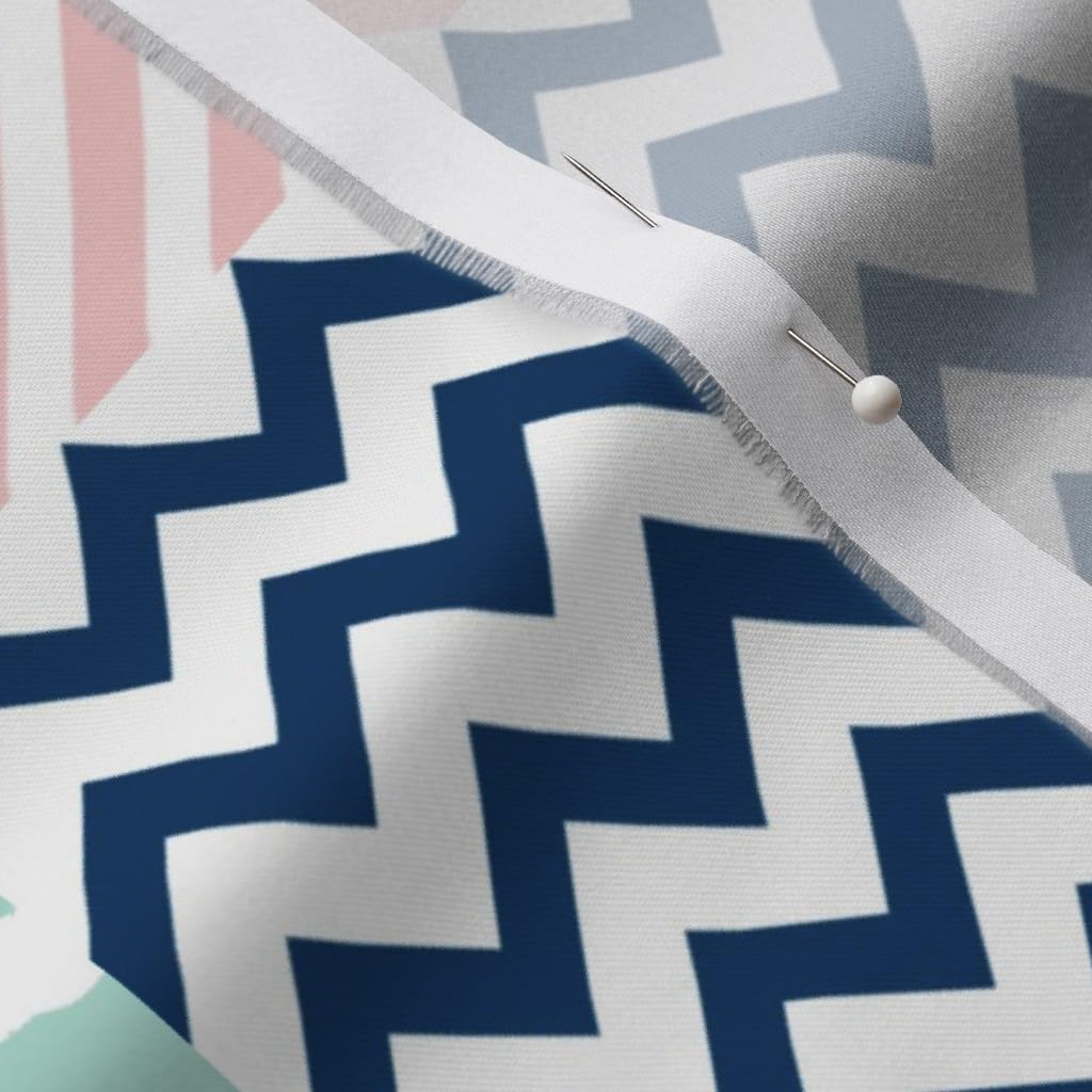 Spoonflower Fabric - Preppy Cheater Quilt Floral Wholecloth Chevron Pink Aqua Mint Topper Printed on Organic Cotton Sateen Fabric by The Yard - Sewing Quilting Apparel Home Decor