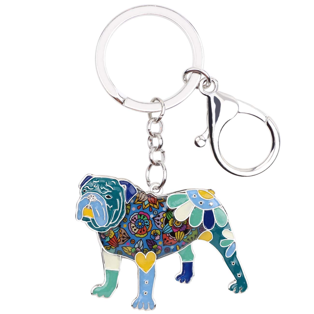 Weveni Women's Blue Enamel Alloy English Bulldog Bull Terrier Dog Keychain Accessories Jewelry For Girl Bag Charms (Blue)