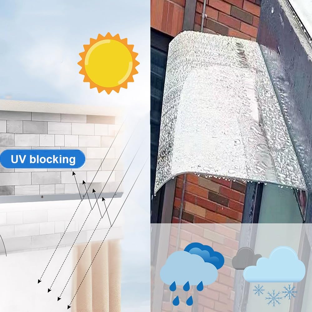 Clear Polycarbonate Window & Door Awning - Front Porch Canopy, Rain & Snow Shelter, Width 20-67" (40x90cm)