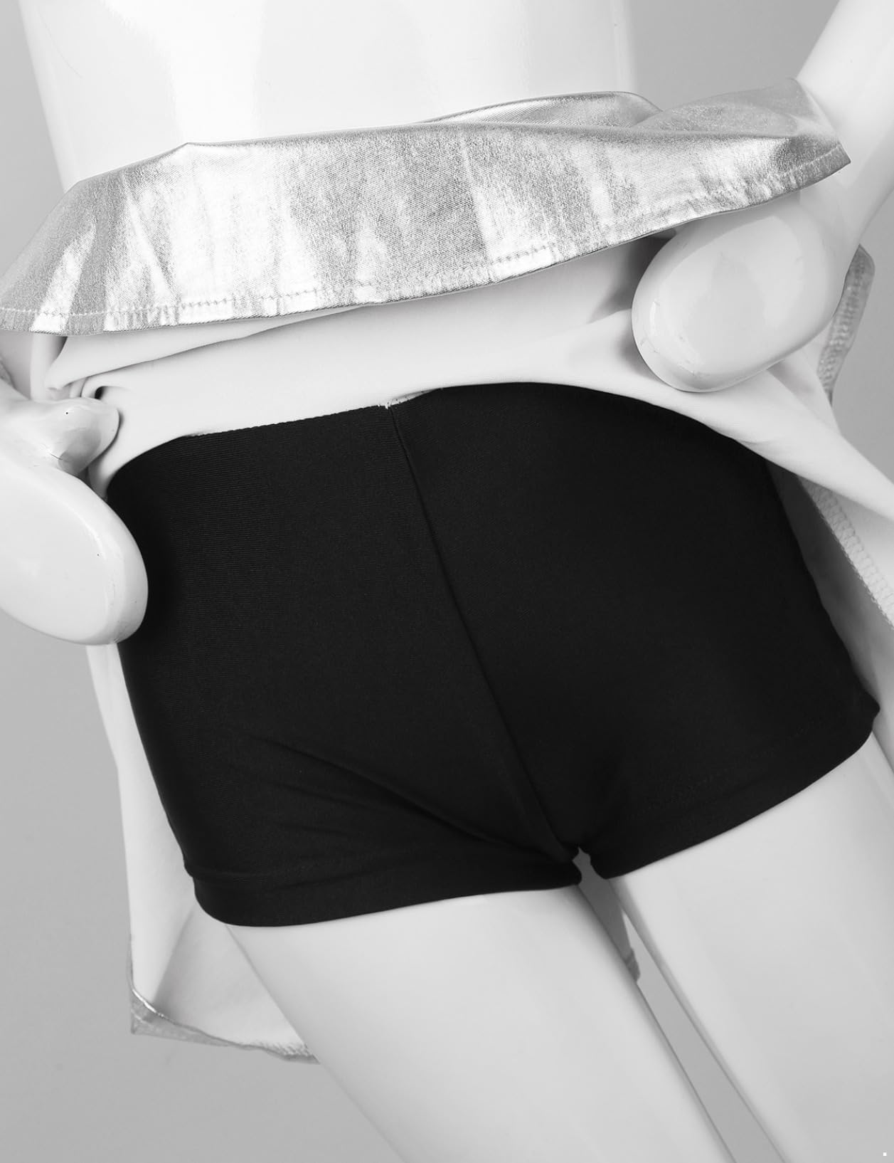Falda de danza metálica para niña con líneas A, falda plisada elástica con pantalones cortos interiores