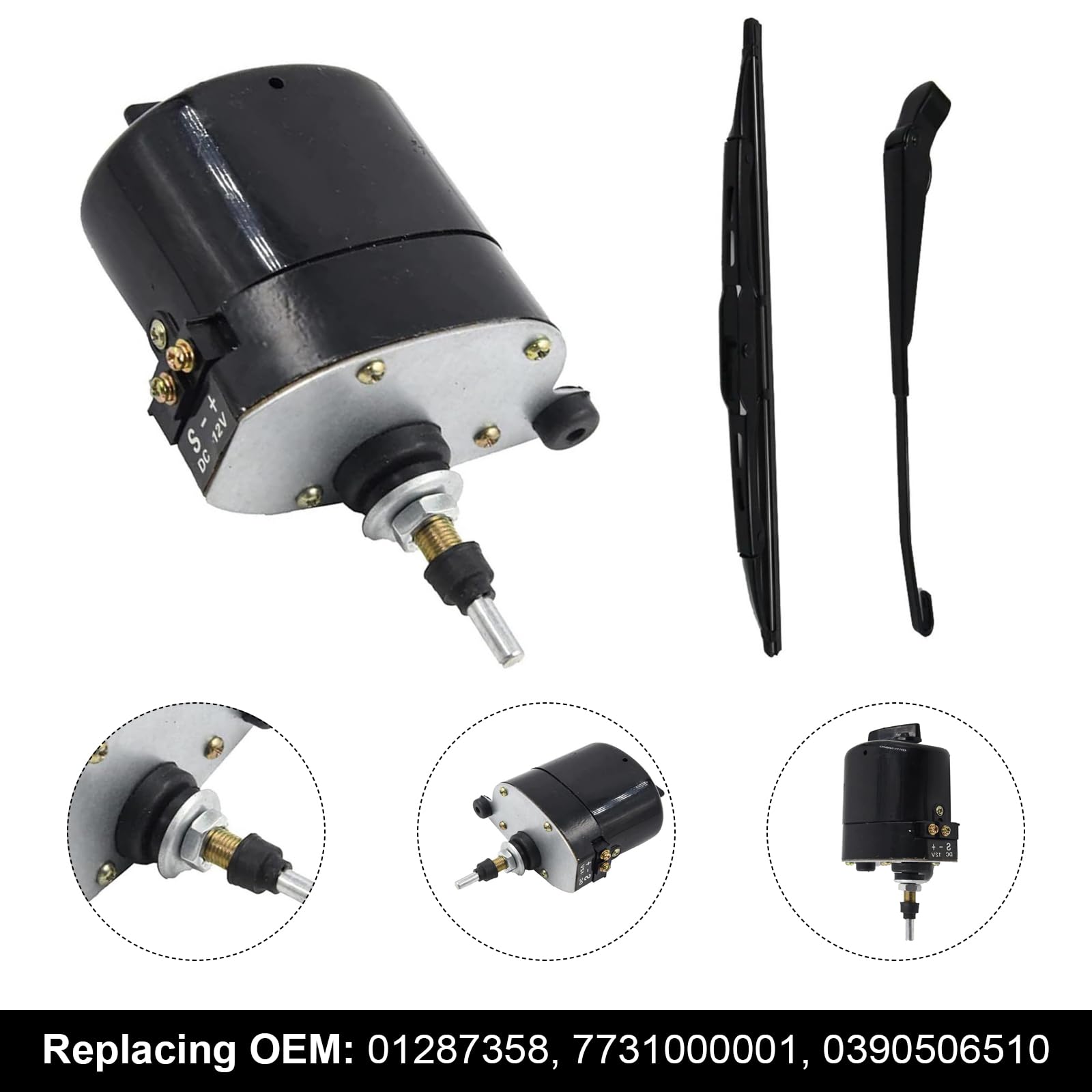 Motor de Limpiaparabrisas Universal de 12 V con Brazo y Escobilla, Auto Parabrisas Limpiaparabrisas Motor de Metal 105 ° Campo de Limpieza Accesorio Universal para Tractores 01287358,7731000001