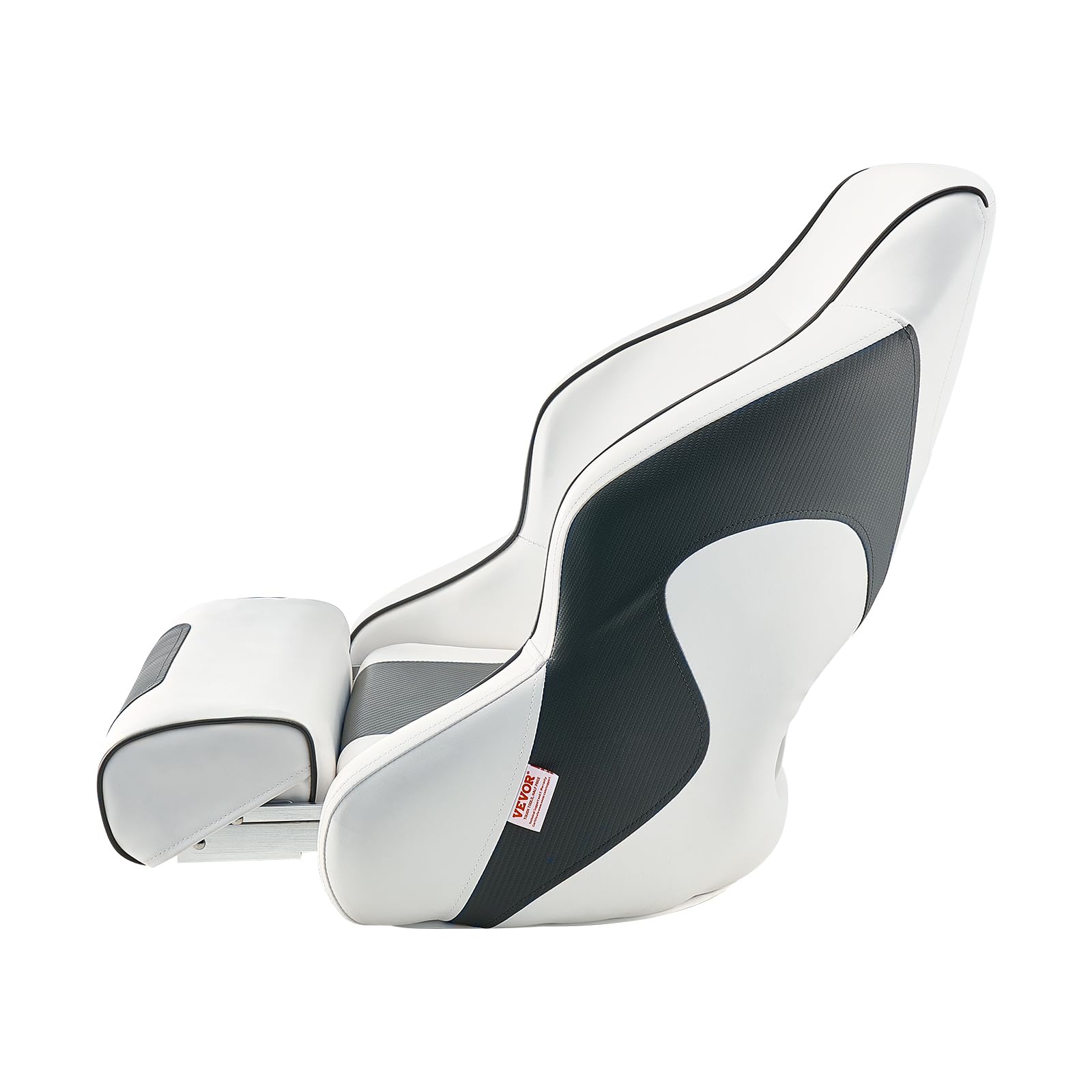 VEVOR Asiento de Barco con Respaldo Alto y Abatible Tipo Butaca de capitán con Cojín de Esponja Gruesa y Cuero de PVC Impermeable Diseño Ergonómico Asiento Plegable para Barcos, Yates, Blanco y Gris