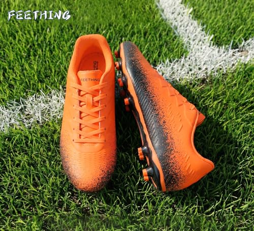 FEETHING Adult Soccer Cleats Lightweight Breathable Football Shoes with FG Studs for Men and Women Enhanced Traction for Firm Ground,Orange/Black,8 by FEETHING - Used condition - Image 3