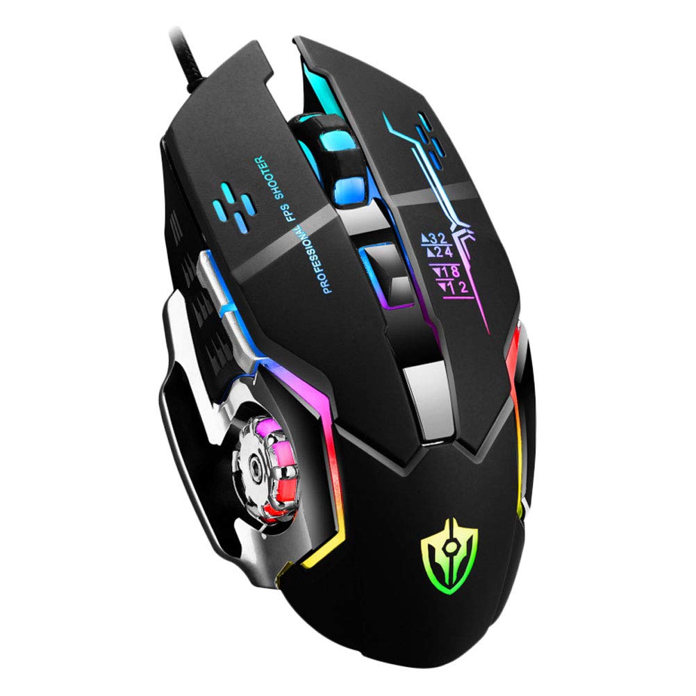 Ratón gaming ergonómico SHINEOFI con botones programables y diseño metálico negro para PC 8