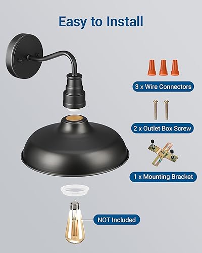 Miniatura 7 de DEWENWILS Paquete de 2 lámparas de pared para exteriores, lámpara de granero de cuello de cisne, linterna negra mate para montaje en pared, aplique