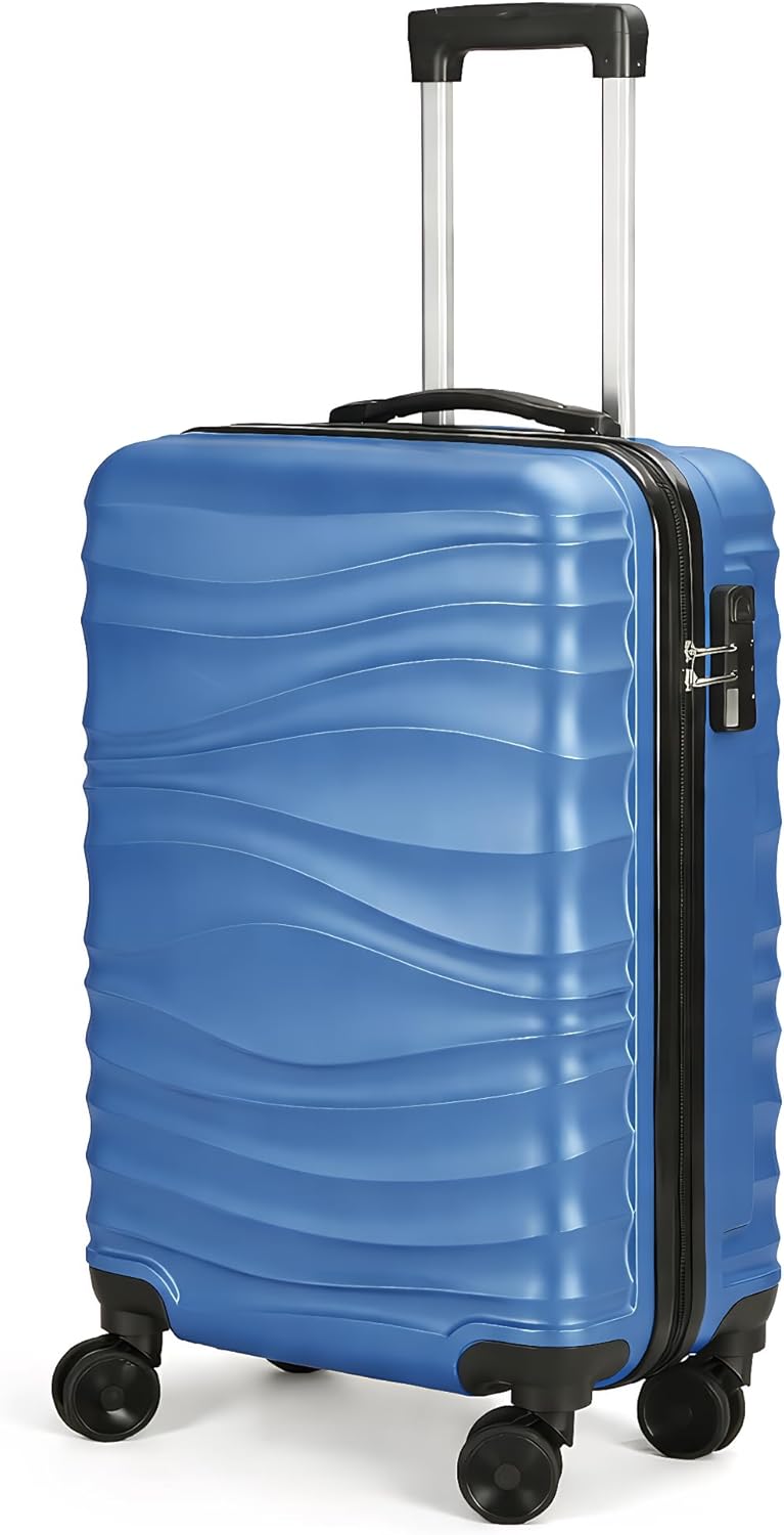 20″ Hardshell Carry On, Luggage Bag with Charging Port, Luggage Set, Cup Holder and Phone Holder with USB (Blue)