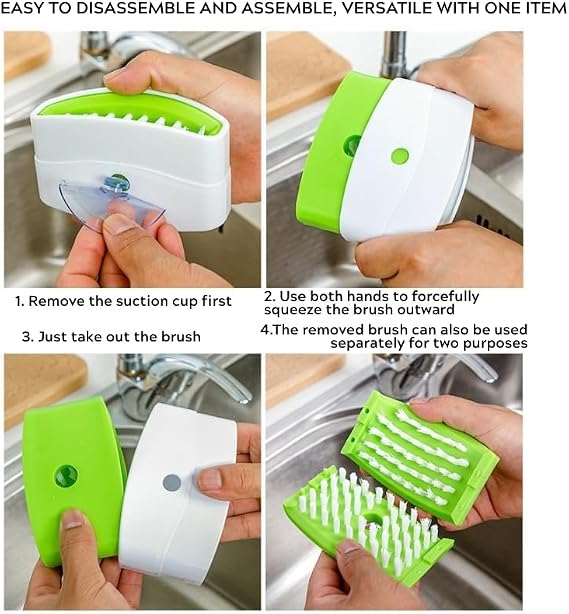 Suction Cup Knife Cleaning Brush Double-Sided Kitchen Scrubber for Cutlery, Chopsticks, Fruits Creative Sink Brush with Firm Bristles Hands-Free Utensil Cleaner Green
