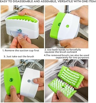 Suction Cup Knife Cleaning Brush Double-Sided Kitchen Scrubber for Cutlery, Chopsticks, Fruits Creative Sink Brush with Firm Bristles Hands-Free Utensil Cleaner Green