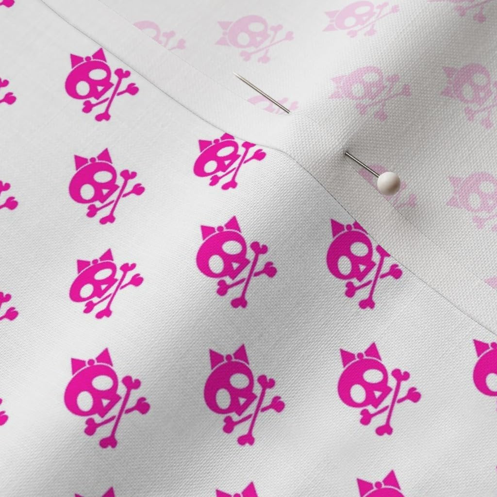 Spoonflower Fabric - Girls Rock Pink Skulls Bow Hot Punk Printed on Petal Signature Cotton Fabric by The Yard - Sewing Quilting Apparel Crafts Decor