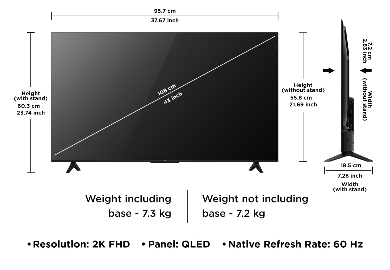 TCL 108 cm (43 inches) FHD Smart QLED TV | Dolby Audio 24 watts | HDR 10 | Metallic Bezel-Less | Multiple Viewing Mode | 43S5K — Amazon image 2