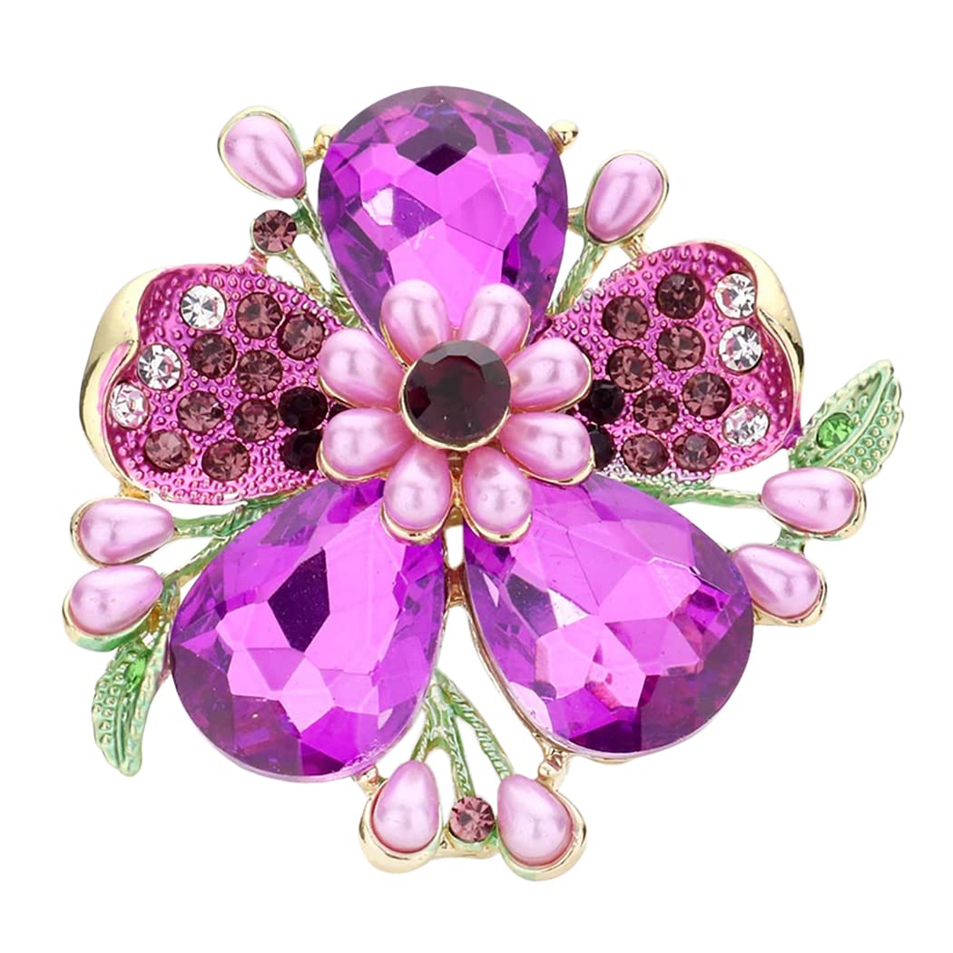 Rosemarie CollectionsWomen's Stunning Crystal Pave Teardrop and Simulated Pearl Flower Stretch Statement Cocktail Ring