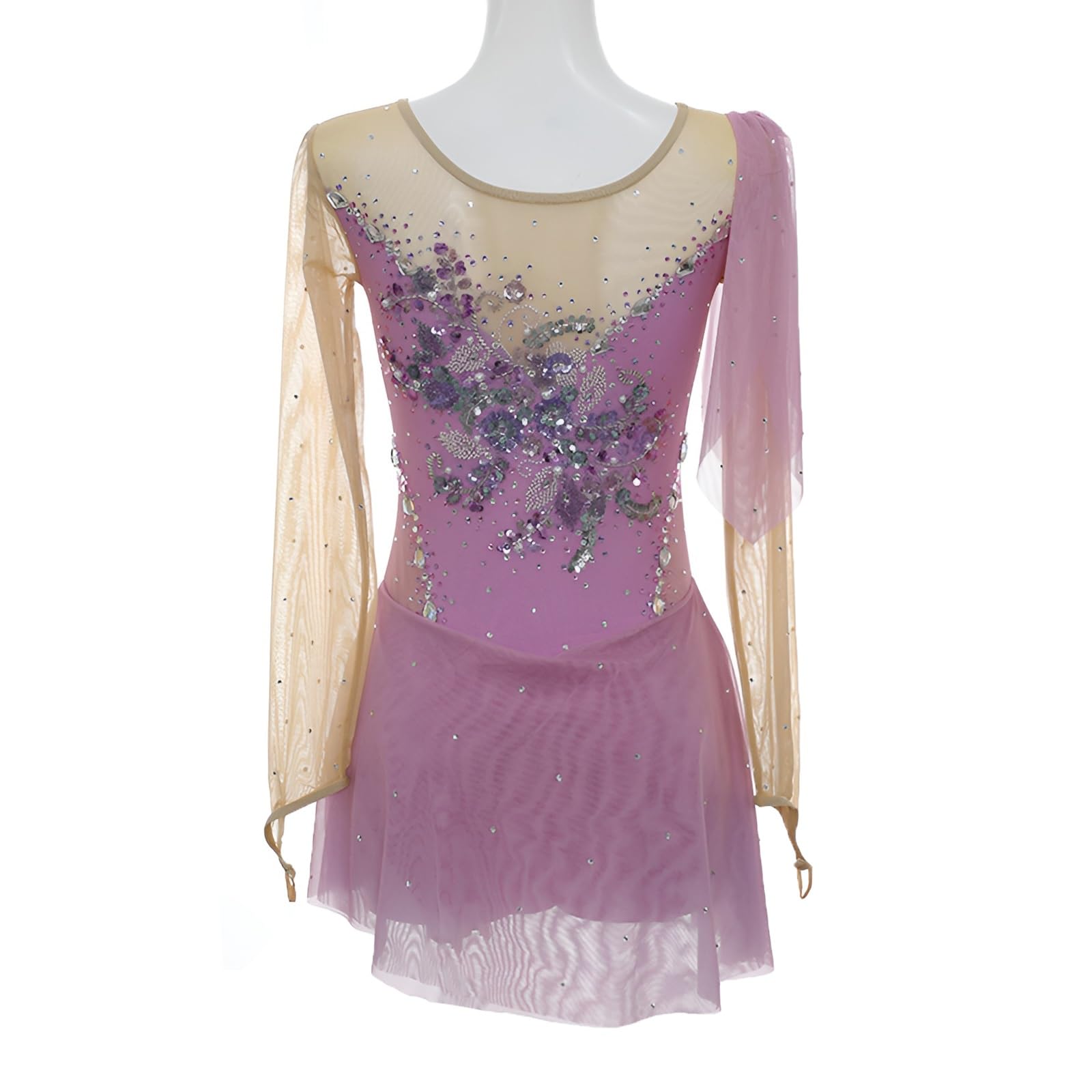 Kmarouse Shiny Figure Skating Competition Dress for Girls and Women, Long Sleeve Stretchable Breathable Performance Wear(3X-Large) Purple