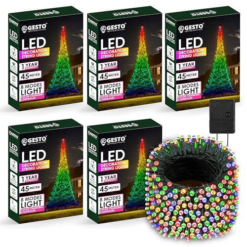 Image of Gesto Multicolor Led Serial String Lights - 8 Modes Changing Controller, Waterproof Fairy Lights for Home, Christmas, Deepawali & Diwali Decoration Lights for Balcony Outdoor - (45 Meter | Pack of 5)