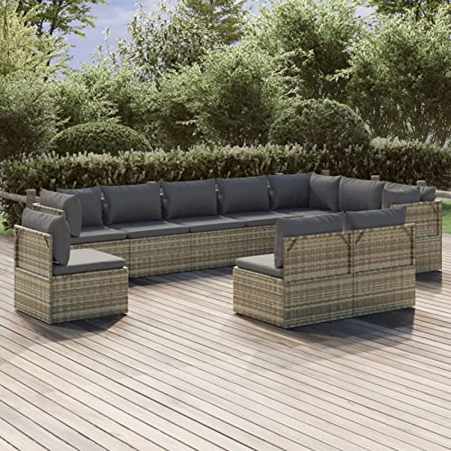 MOONAIRY Set de Muebles de jardín 10 pzas y Cojines, Muebles Jardin Exterior, Juegos De Terraza, Muebles De Terraza, Conjunto Terraza, Juego Sofá Jardín, ratán sintético Gris Cover