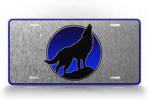 Placa de matrícula de lobo coyote aullando placa de aluminio Lobo azul etiqueta automática