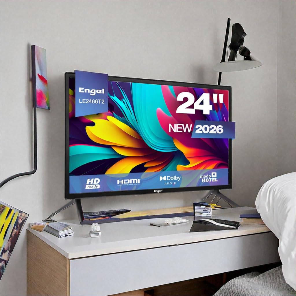 Engel TV LED 24” LE2466T2 HD Ready con doppio sintonizzatore DVB-T2/S2, PVR e Time-Shift, Dolby Audio, 3 HDMI, 2 USB, modalità Hotel, schermo 1366×768