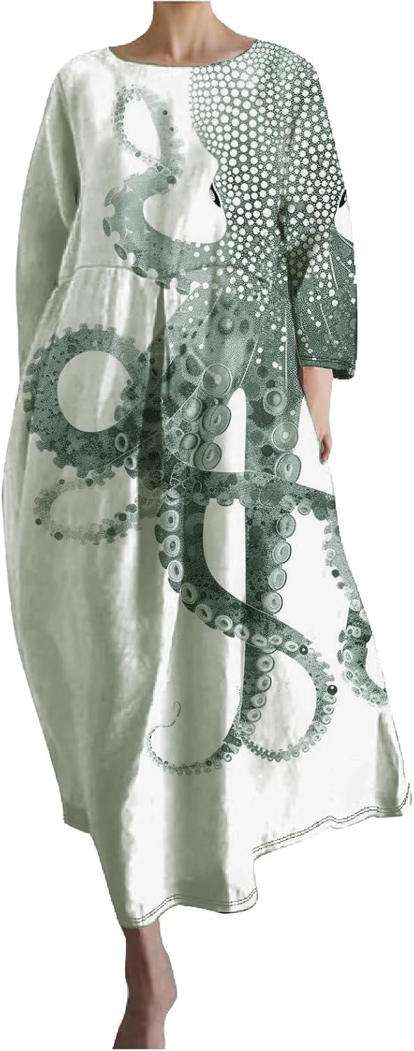 Womens Maxi Dress Octopus Tentacle Printed Plus Size Summer Casual Trendy Dress