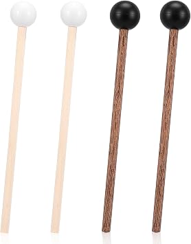 Molain 4 Pack Small Steel Tongue Drum Mallets, 5.9 Inch Rubber Drum Mallets Sticks for Xylophone Glockenspiel Musical Instruments Mallet Birch Wood Handle Silicone Head Percussion Sticks