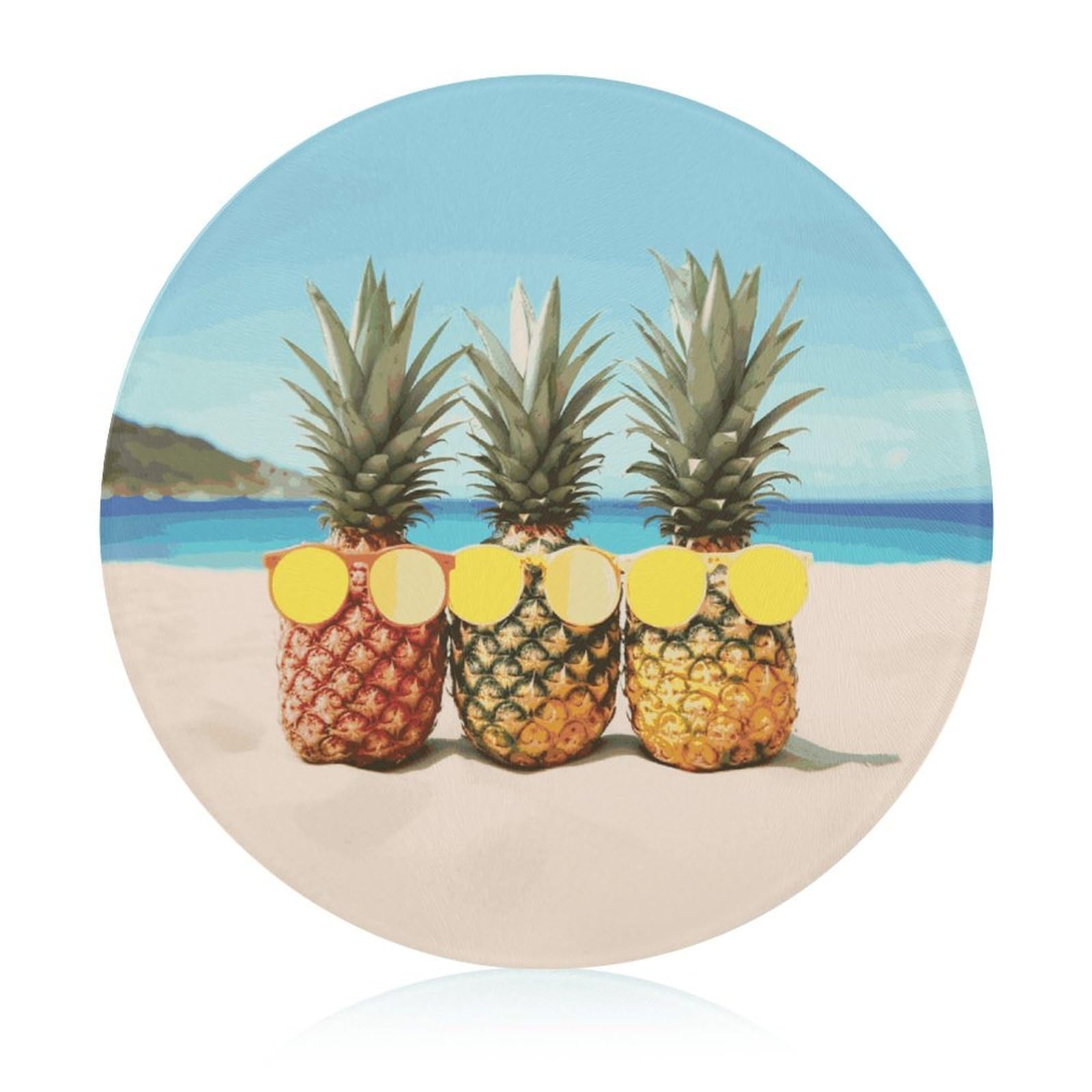 Tagliere rotondo con ananas geometrico giallo mare spiaggia facile da pulire, taglieri per cucina di grandi dimensioni 7,9, taglieri essenziali da cucina comodo per carne e verdure