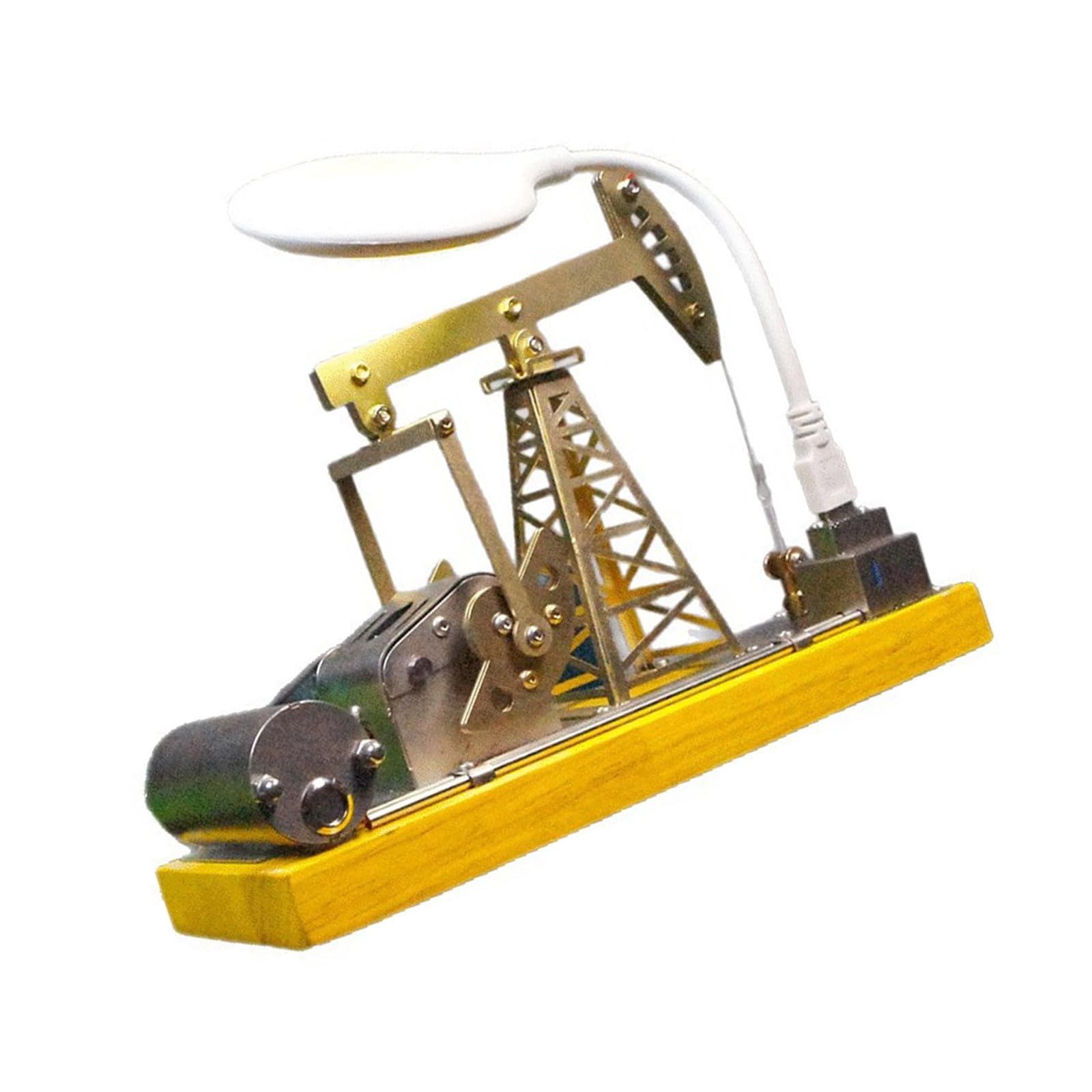 Sculpture de Pompes à Huile mécaniques détaillées en Acier Inoxydable, modèle Pumpjack avec en Bois pour décorations de pièces à thème Industriel, Sculpture en métal