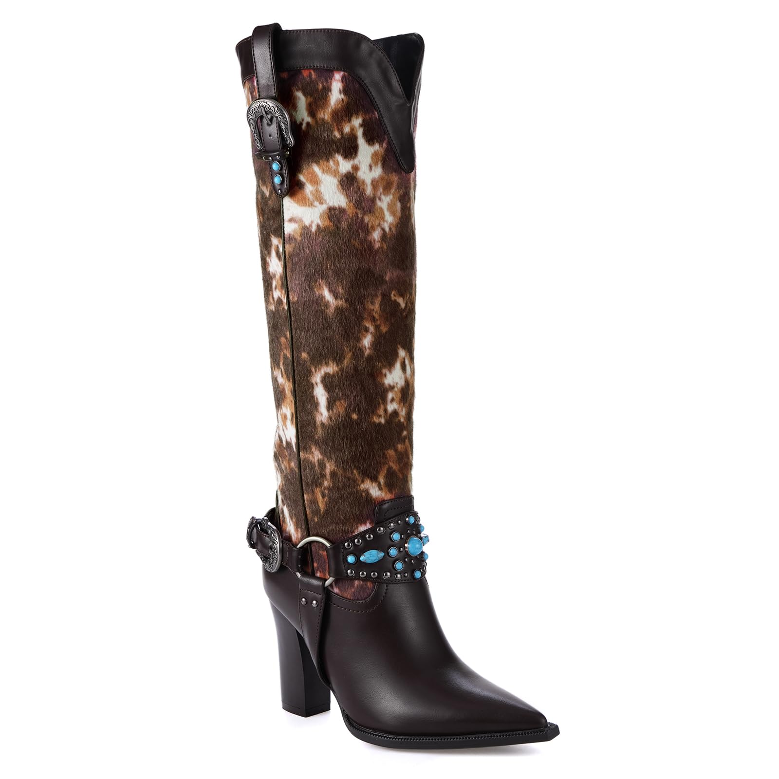 SO SIMPOK Womens Knee High Boots Chunky High Heel Western Boots Pointed Toe Vintage Casual Tall Boots
