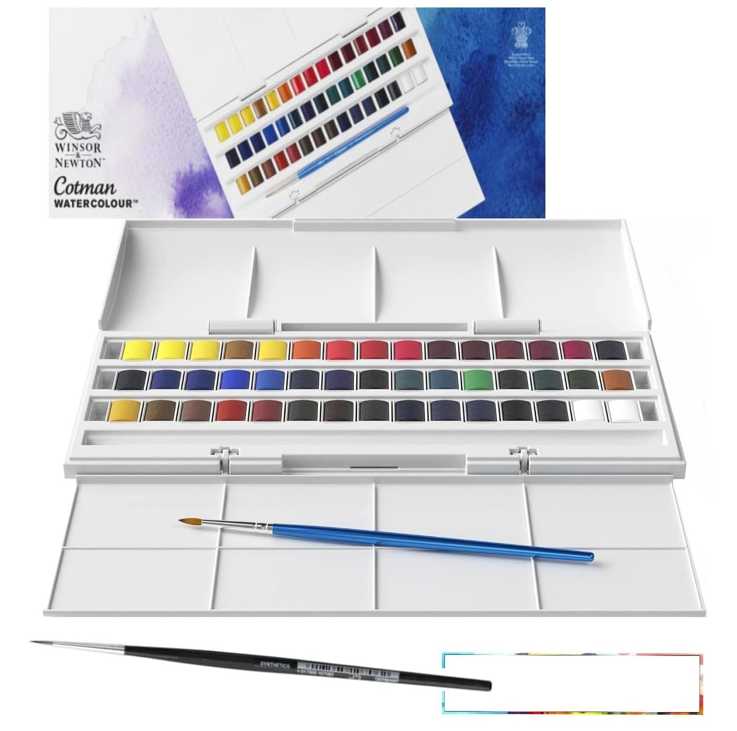 Cotman Winsor & Newton - Acquerello 45 Mezza secchiello e 2 pennelli e 1 carta