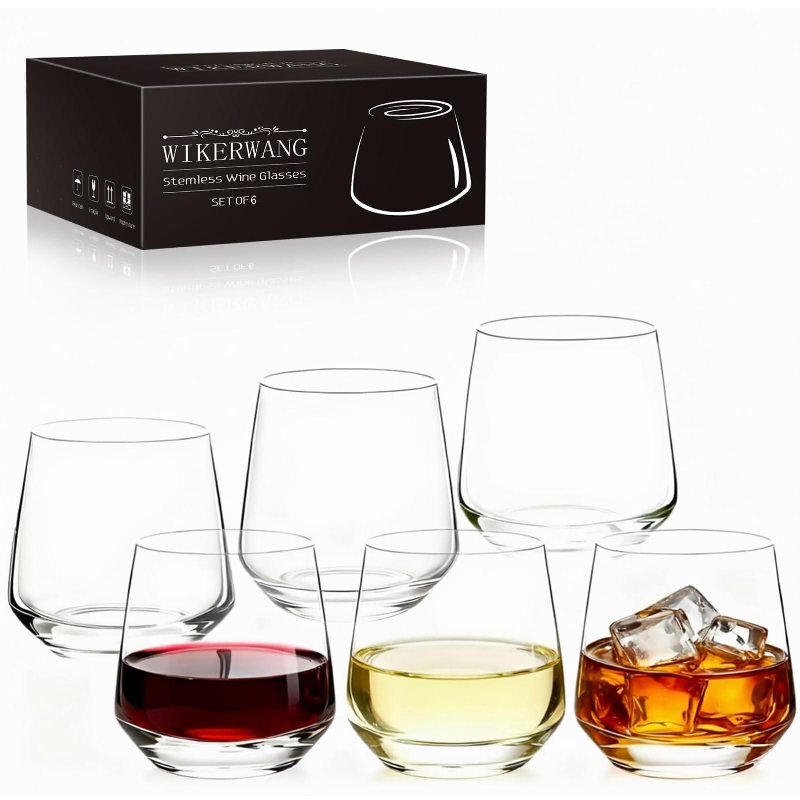 Photo 1 of WIKERWANG Stemless Wine Glasses Set of 6,13.5oz, Crystal Clear Red White Wine Glasses for Daily Use, Lead-free, Dishwasher Safe, Glasses Drinking Set, Ideal for Home Bar, Parties & Gifts