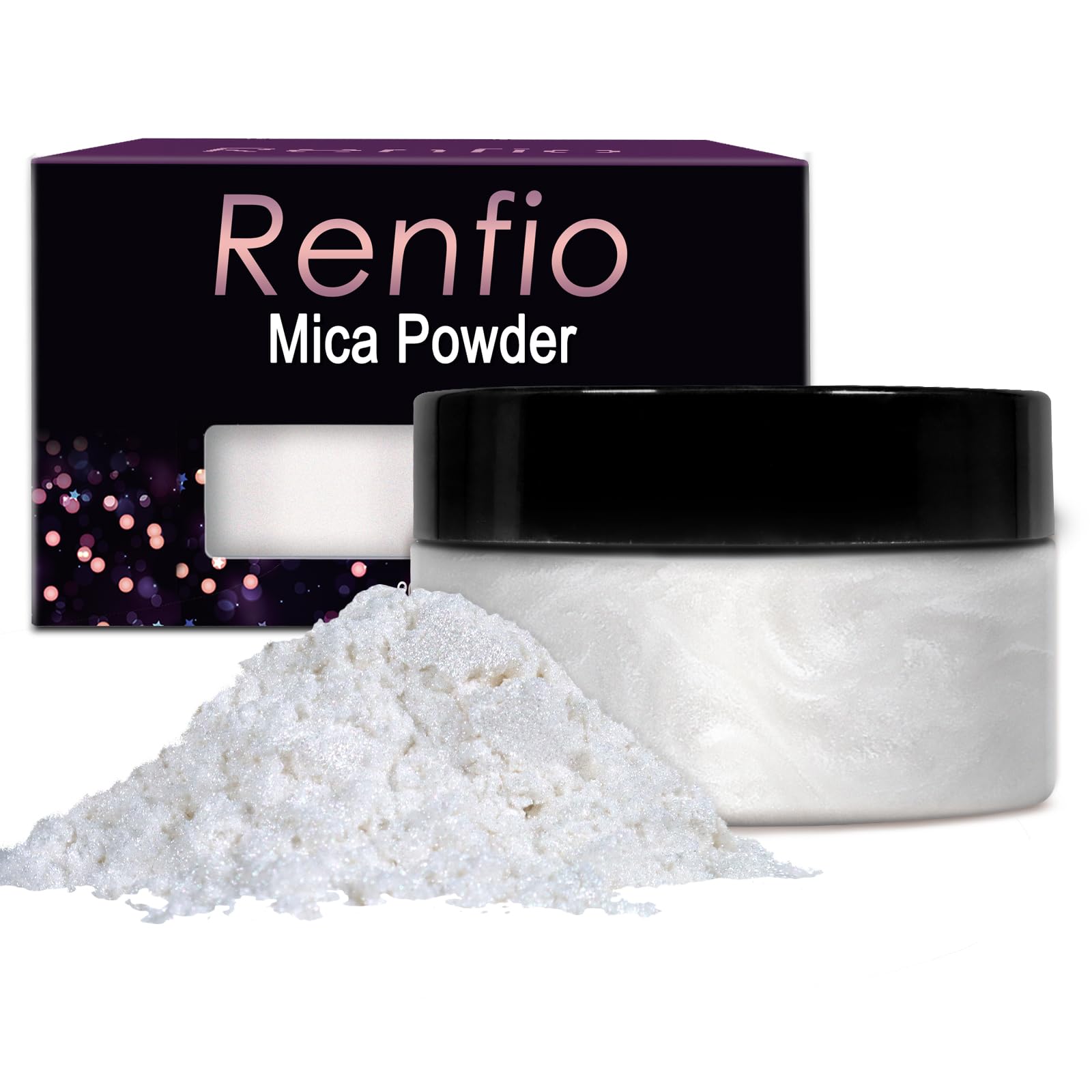 Renfio Mica Powder Pigment 3.5 Oz (100g) Natural Fine Powdered Pigments Pearl Shimmer Epoxy Resin Dye for Painting Soap Making Slime Bath Bombs - Pearl White