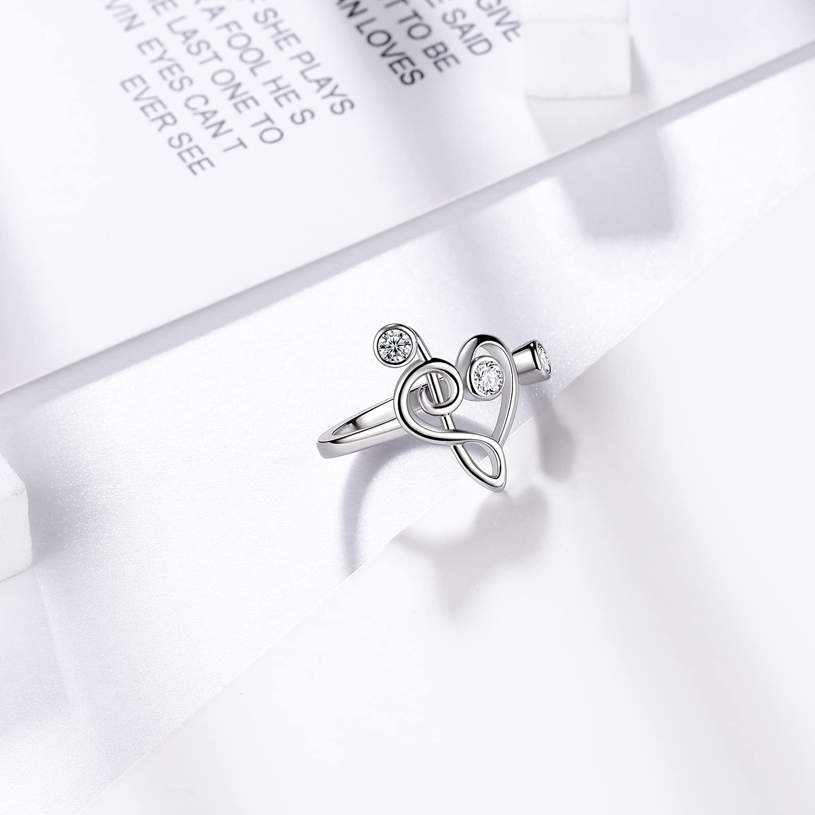 Aurora Tears Musikalische Note Einstellbare Ringe Harfe Violinschlüssel Offener Ring Schmuck für Frauen und Mädchen DR0131W-T