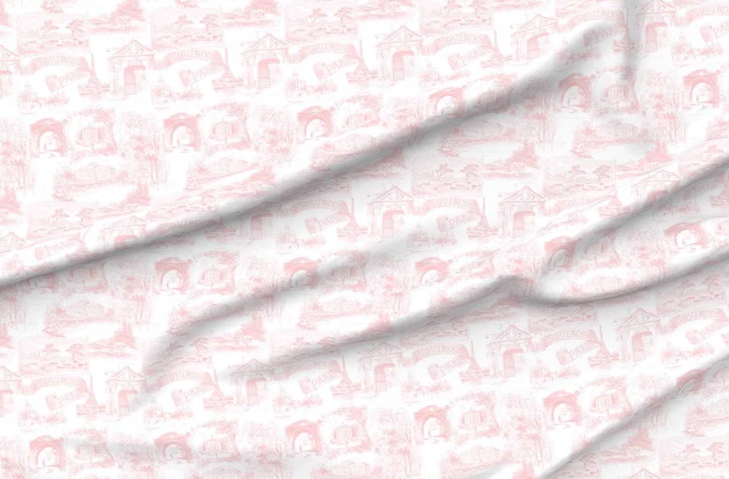 Spoonflower Fabric - Paris Toile Pastel Pink Victorian De Jouy French Parisian Art Nouveau Printed on Petal Cotton Fabric by The Yard - Sewing Quilting Apparel Crafts Decor