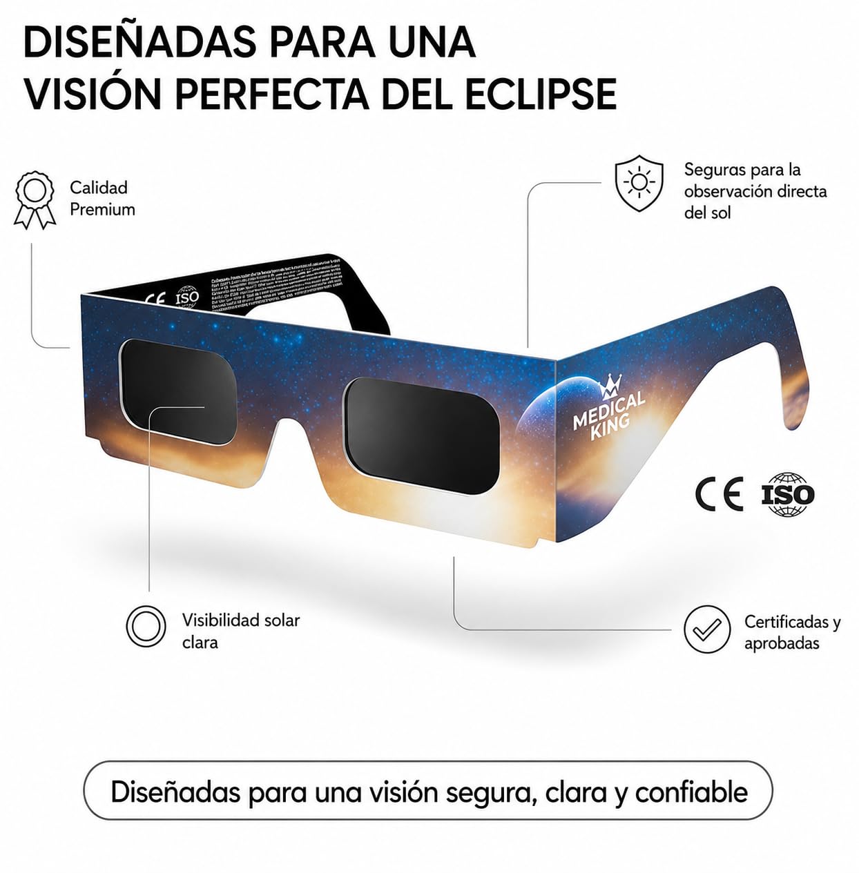 Medical king 50 Gafas Eclipse Solar Homologadas - Aprobados según la norma ISO, con certificación CE: Gafas para ver eclipses solar 2026