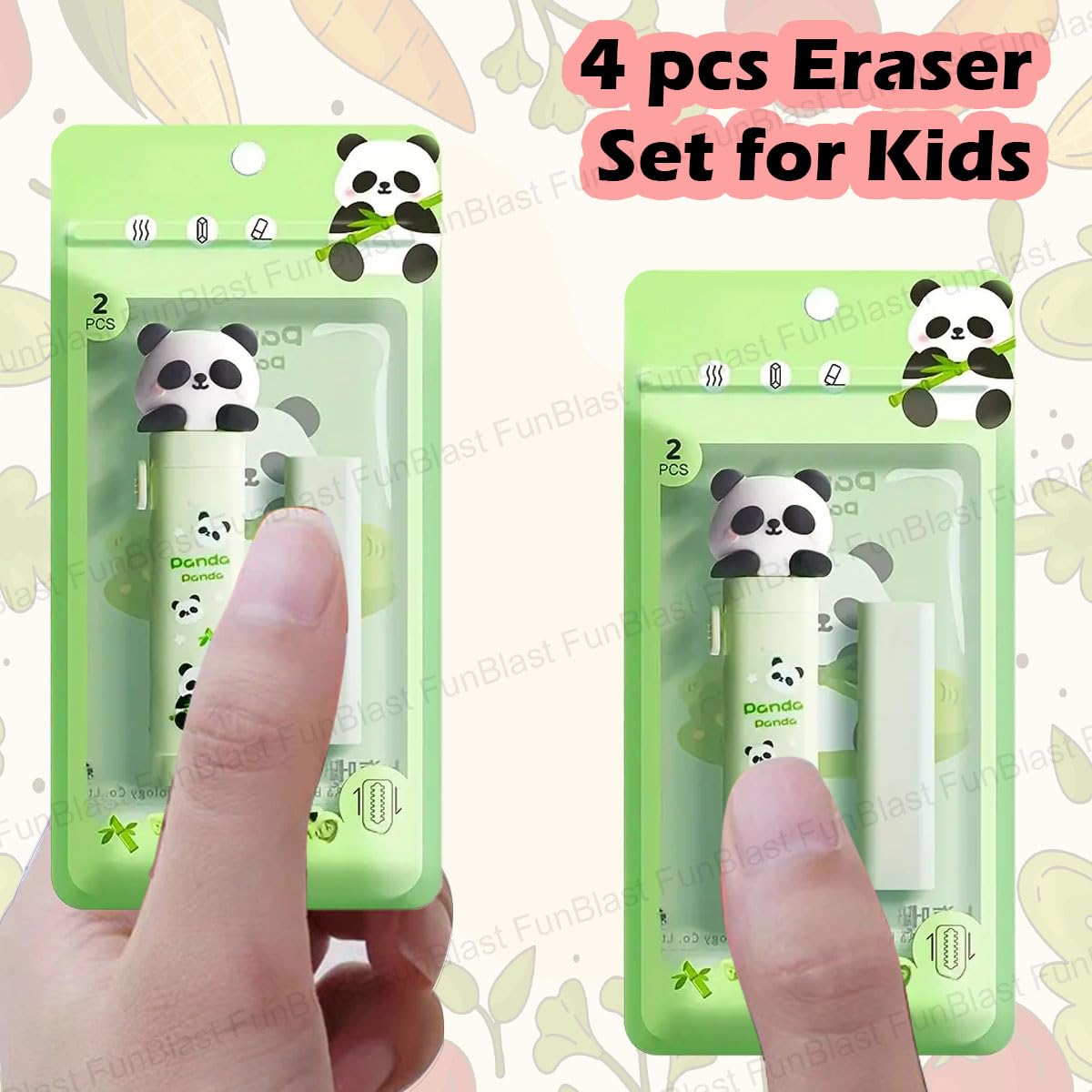 FunBlast Eraser for Kids – Panda Cutter Shaped Eraser Set for Kids, Stationary Set for Kid, Rubber Erasers for Kid, Kawaii Erasers, Fancy Rubber for Birthday Return Gift – Pack of 2 (Panda) 2